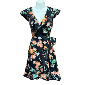 Karen Walker Tiger Lily dress Size 2 wrap look ruffle tie waist Vneck Anthropolo